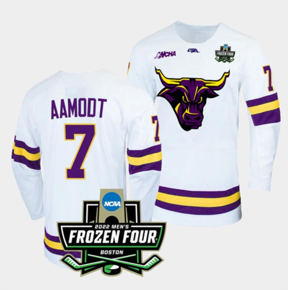 Men's Massachusetts Minutemen #7 Wyatt Aamodt Hockey All Stitched White Jersey