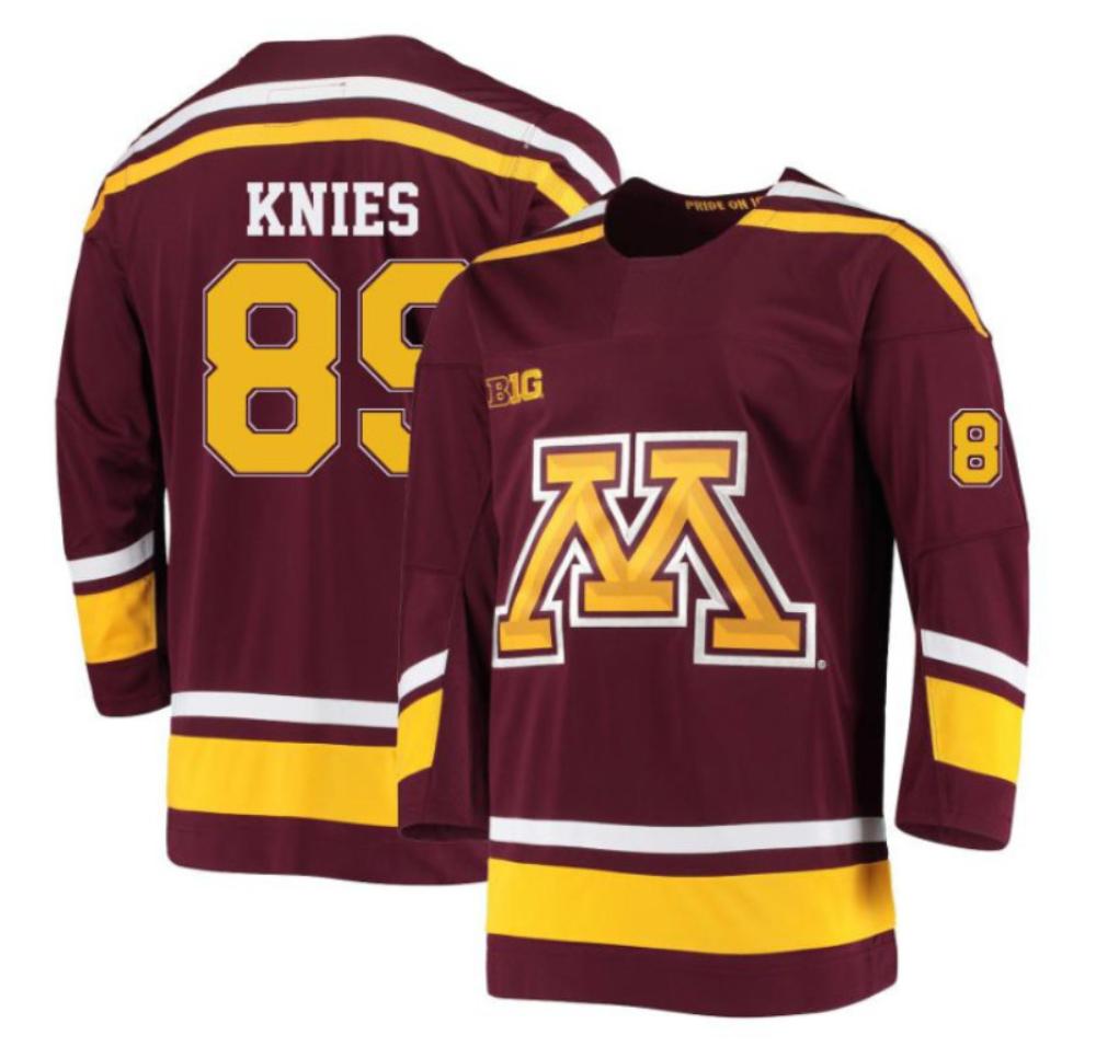 Men's Matthew Knies #89 Minnesota Golden Gophers Hockey Stitched Jersey Maroon