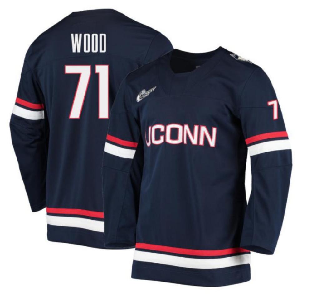 Men's Matthew Wood #71 UConn Huskies College Hockey All Stitched Navy Jersey