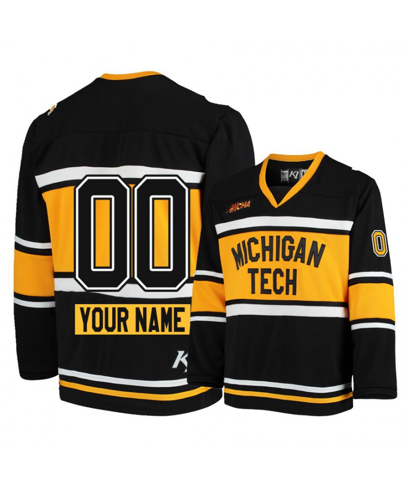 Men's Michigan Tech Huskies Black Custom Hockey Jersey