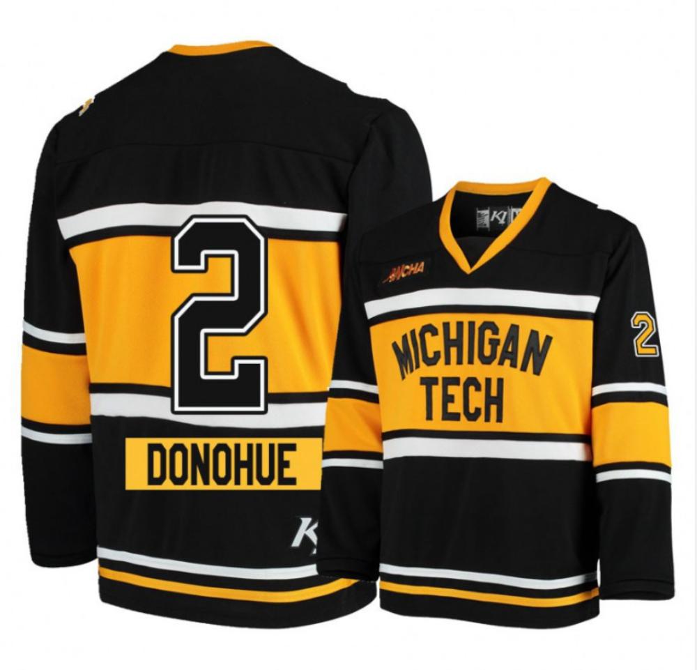 Men's Michigan Tech Huskies #2 Seamus Donohue Hockey All Stitched Black Jersey