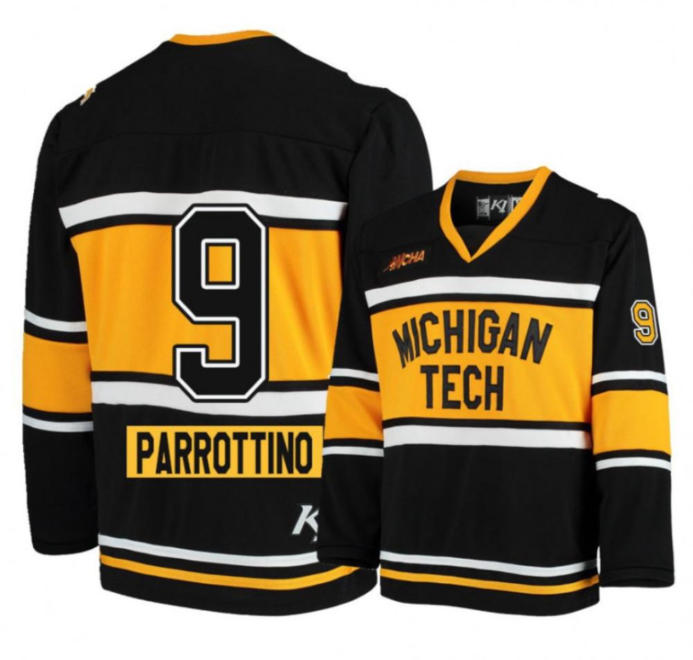 Men's Michigan Tech Huskies #9 Tommy Parrottino Hockey Black All Stitched Jersey