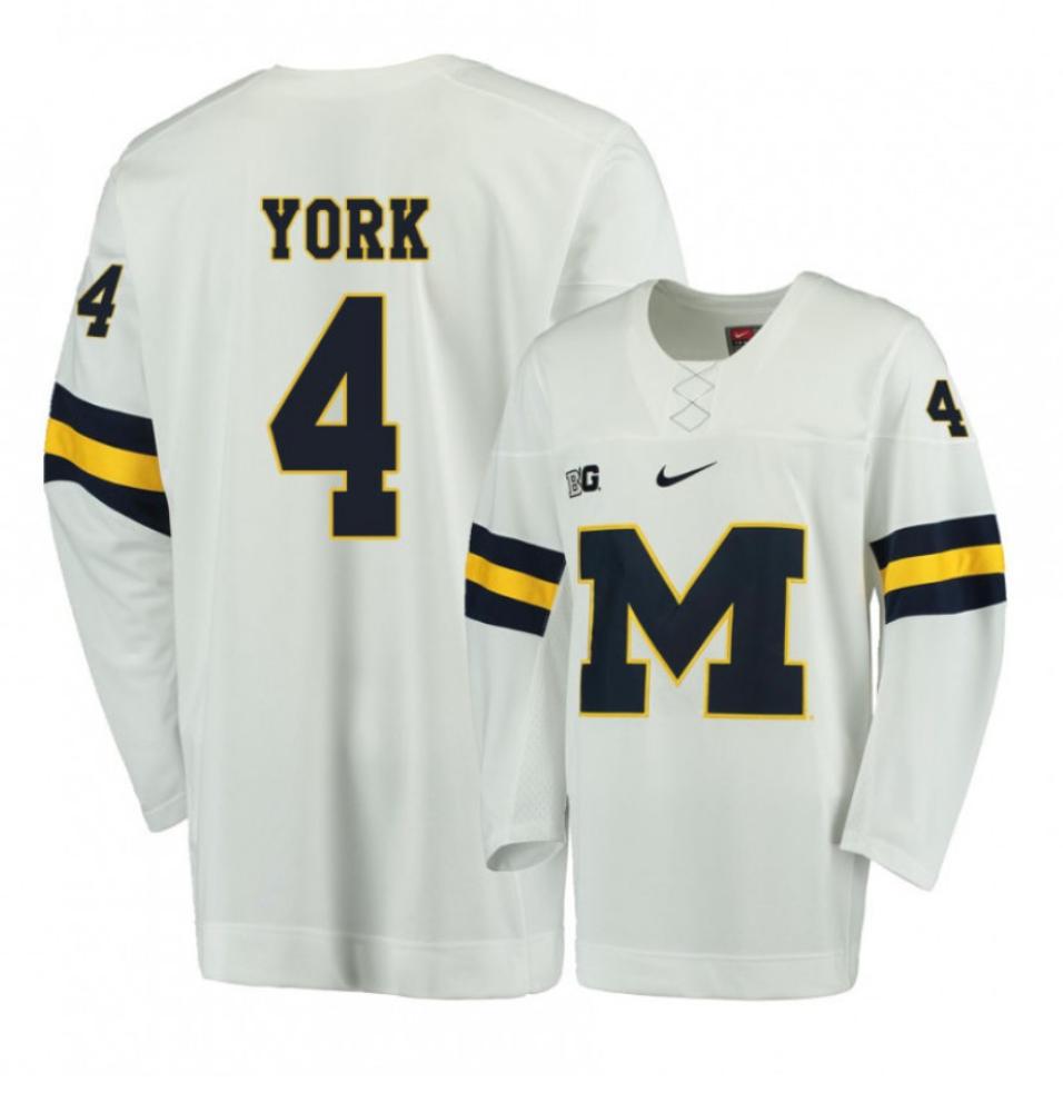 Men's Michigan Wolverines Cameron York #4 College Hockey Stitched White Jersey