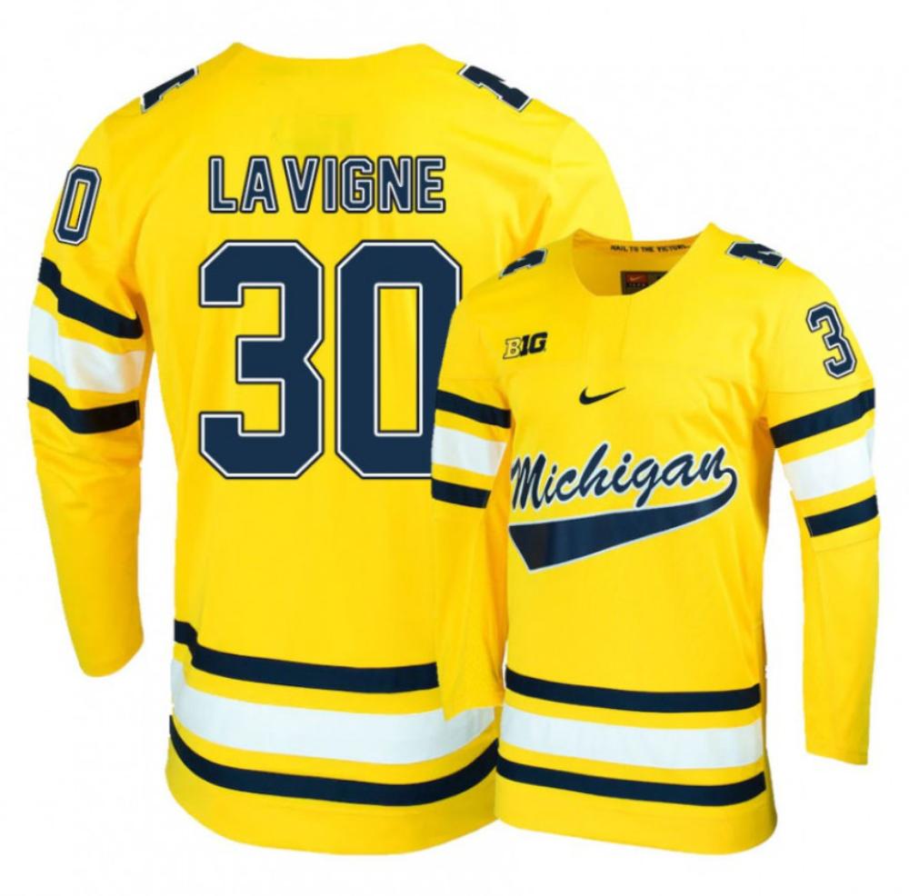 Men's Michigan Wolverines Hayden Lavigne #30 College Hockey Stitched Gold Jersey