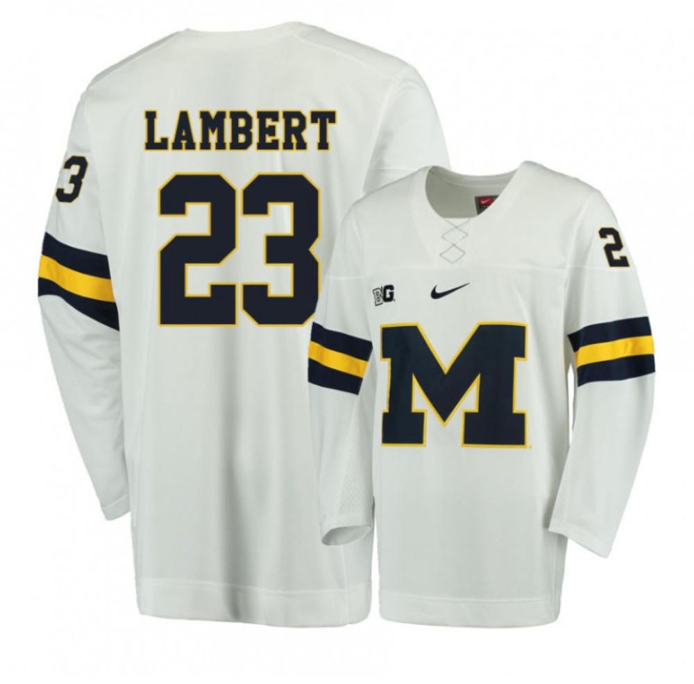 Men's Michigan Wolverines Jimmy Lambert #23 College Hockey Stitched White Jersey
