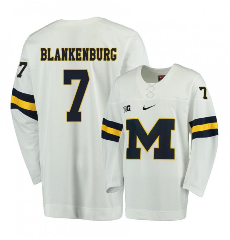 Men's Michigan Wolverines N. Blankenburg #7 College Hockey Stitched White Jersey