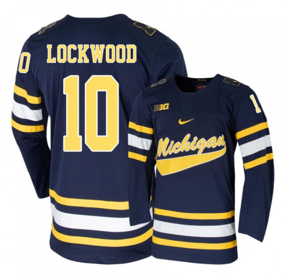 Men's Michigan Wolverines Will Lockwood #10 College Hockey Stitched Navy Jersey