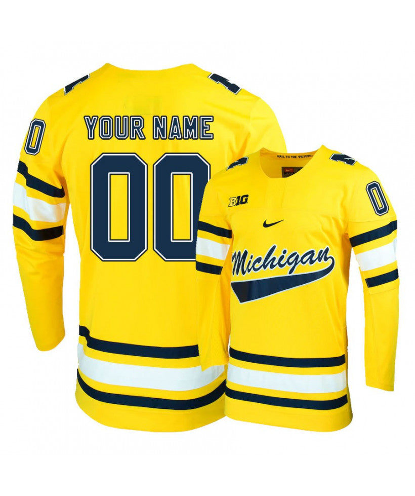 Men's Michigan Wolverines Yellow Custom Hockey Jersey
