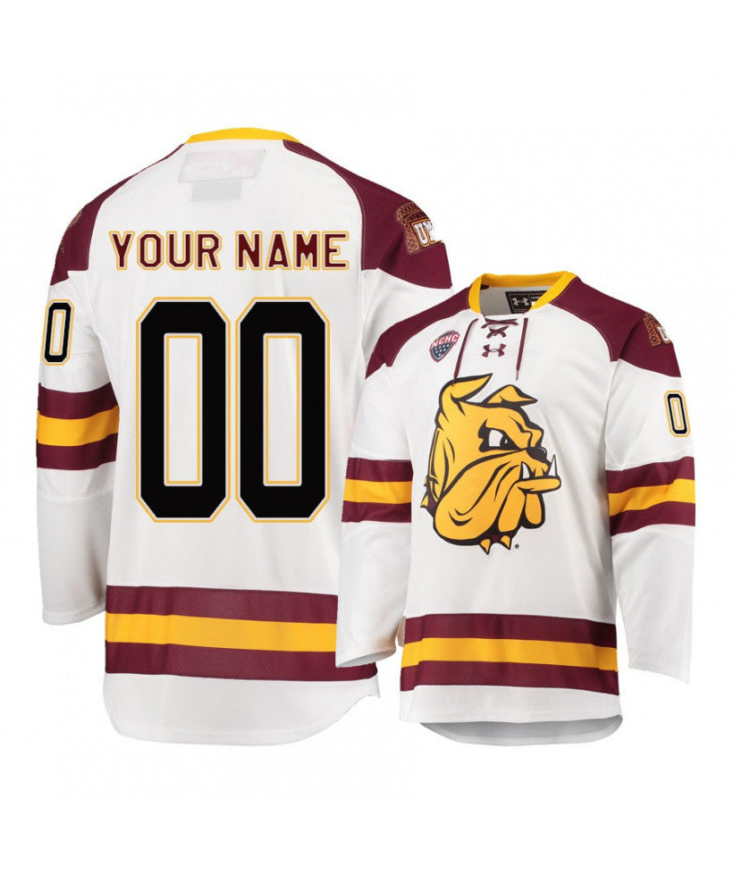 Men's Minnesota Duluth Bulldogs White Custom Hockey Jersey