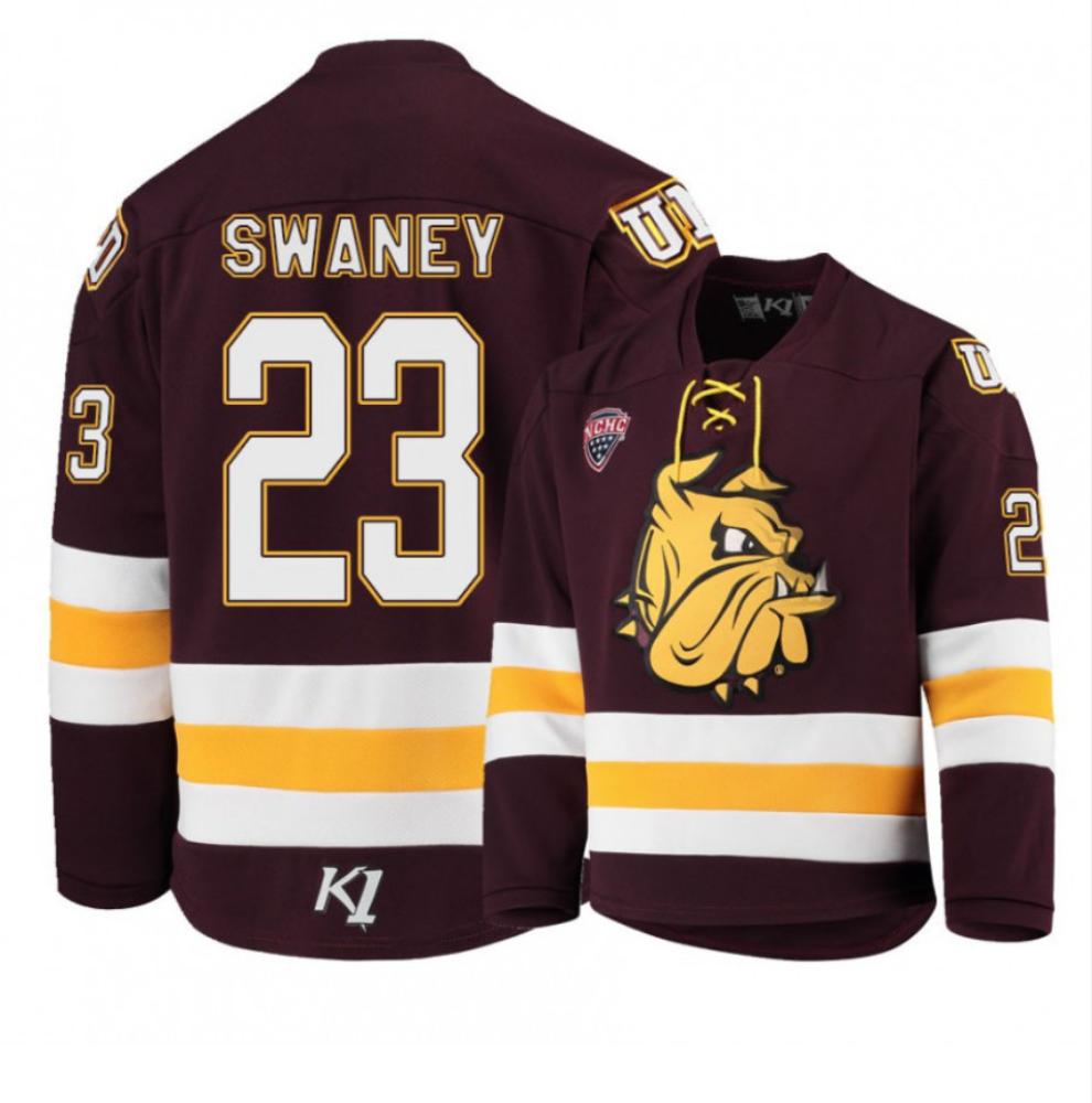 Men's Minnesota Duluth Bulldogs #23 Nick Swaney Hockey Stitched Maroon Jersey