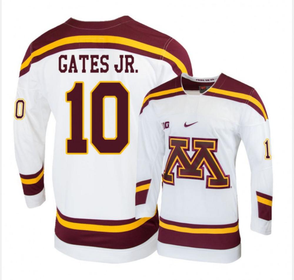 Men's Minnesota Golden Gophers #10 Brent Gates Jr. Hockey Stitched White Jersey