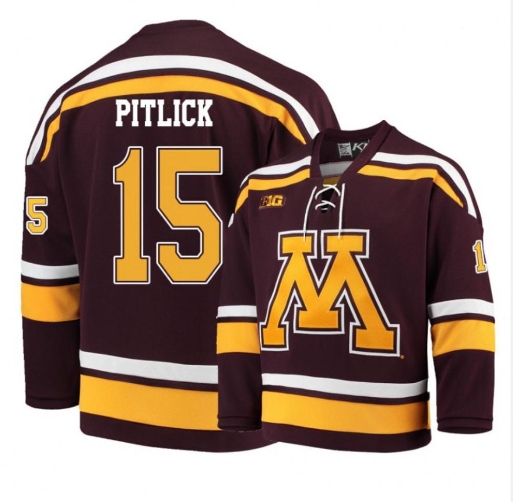 Men's Minnesota Golden Gophers #15 Rem Pitlick Hockey All Stitched Maroon Jersey