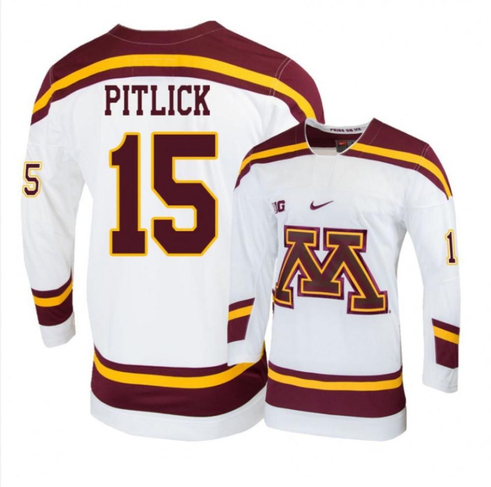Men's Minnesota Golden Gophers #15 Rem Pitlick Hockey All Stitched White Jersey
