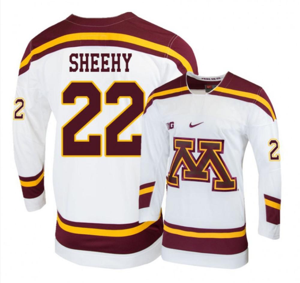 Men's Minnesota Golden Gophers #22 Tyler Sheehy Hockey All Stitched White Jersey