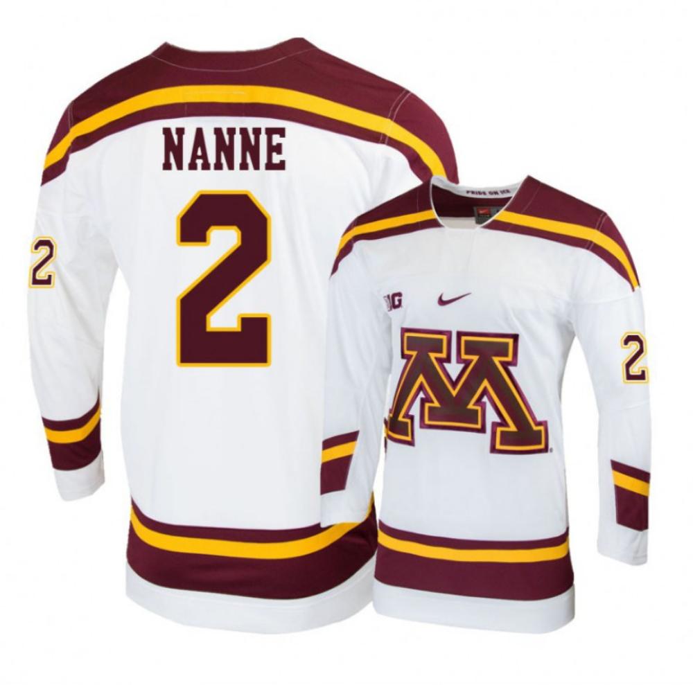 Men's Minnesota Golden Gophers #2 Tyler Nanne Hockey All Stitched White Jersey
