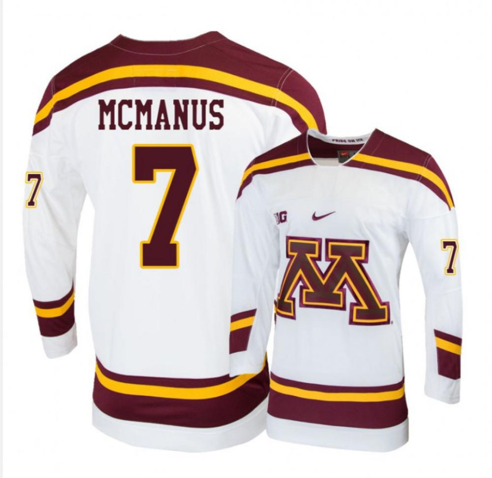 Men's Minnesota Golden Gophers #7 Brannon McManus Hockey Stitched White Jersey