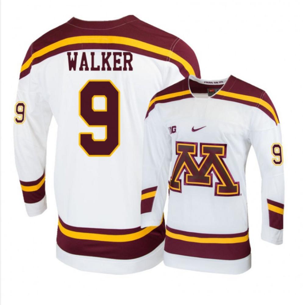 Men's Minnesota Golden Gophers #9 Samuel Walker Hockey All Stitched White Jersey