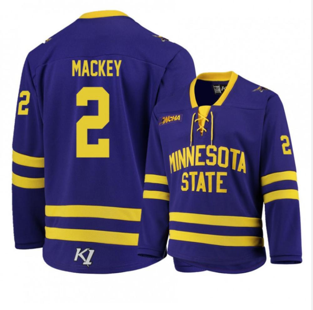 Men's Minnesota State University Mankato #2 Connor Mackey Hockey Stitched Jersey