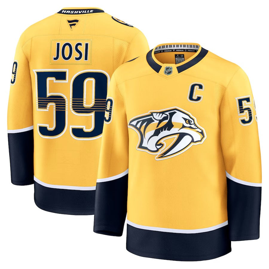 Men's Nashville Predators #59 Roman Josi Home Premium Jersey Yellow
