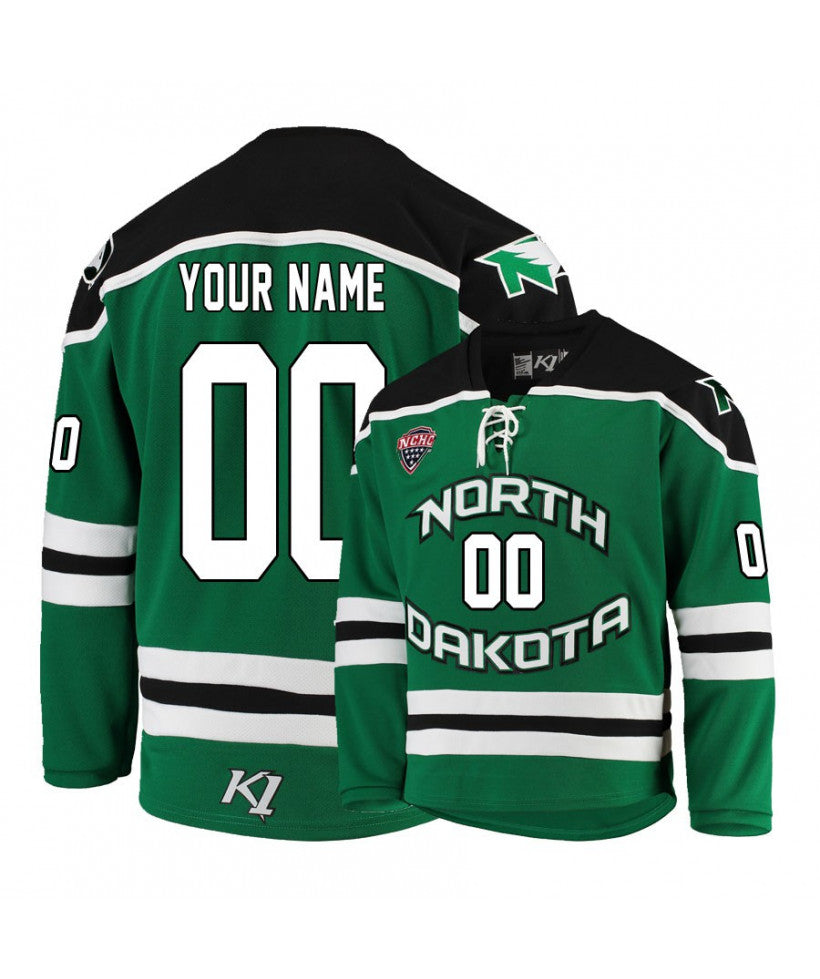 Men's North Dakota Fighting Hawks Green Custom Hockey Jersey