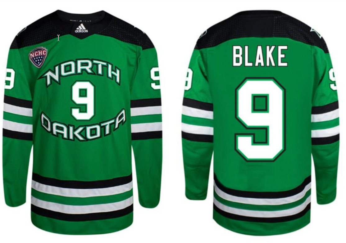 Men's North Dakota Fighting Hawks #9 Jackson Blake Green Stitched Jersey