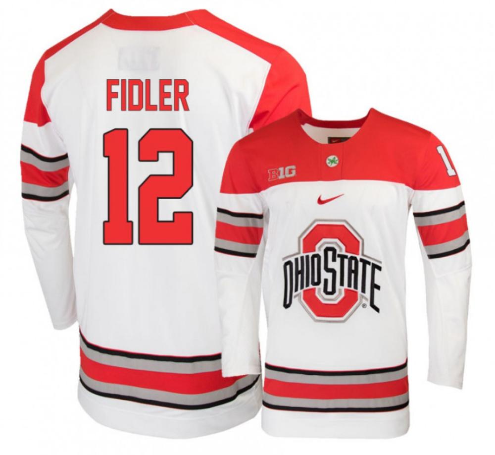 Men's Ohio State Buckeyes #12 Miguel Fidler College Hockey Stitched White Jersey