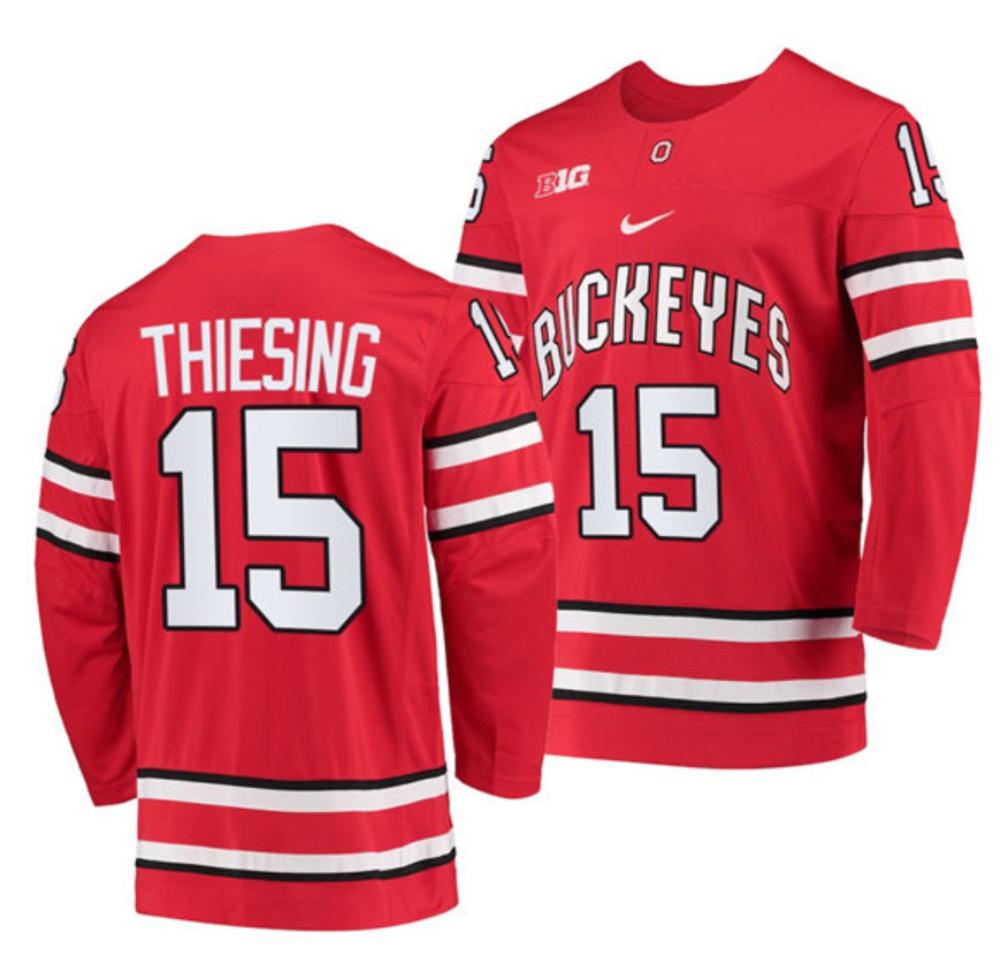 Men's Ohio State Buckeyes #15 Cam Thiesing College Hockey Stitched Jersey Red