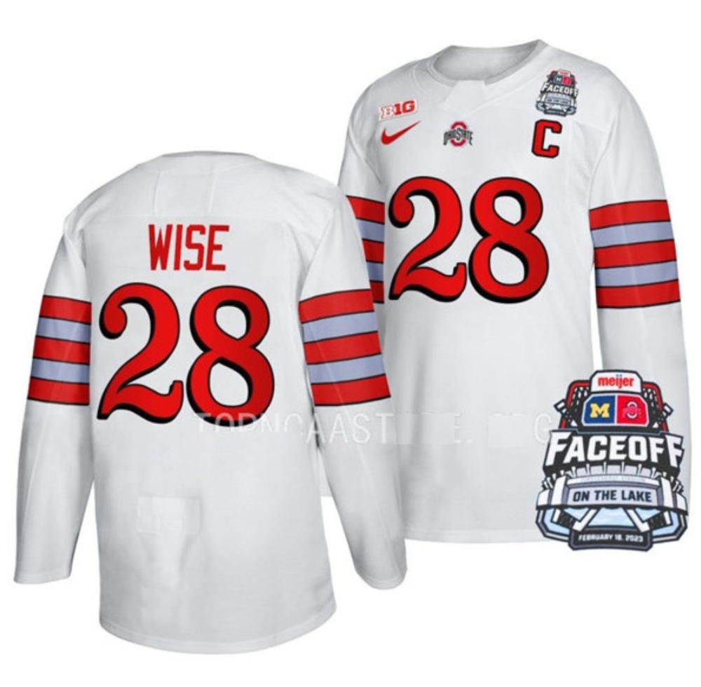 Men's Ohio State Buckeyes #28 Jake Wise College Hockey Stitched Jersey White