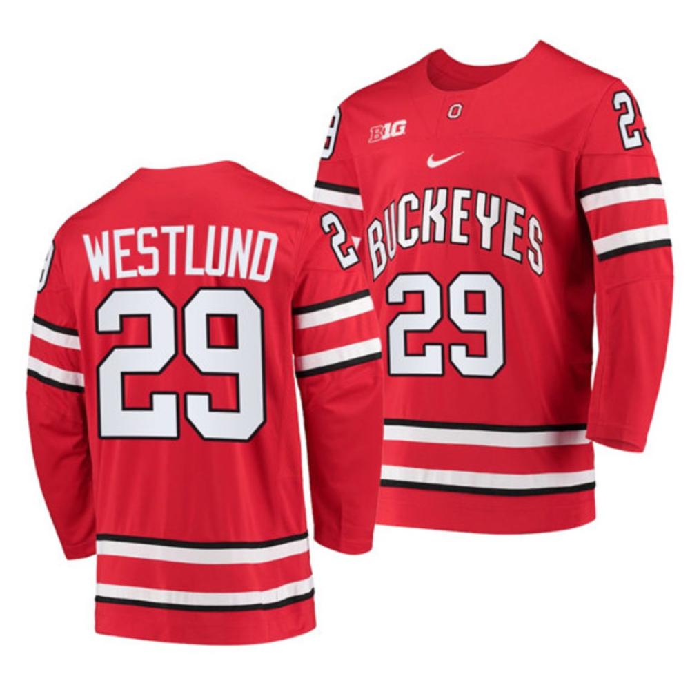 Men's Ohio State Buckeyes #29 Gustaf Westlund College Hockey Stitched Jersey Red