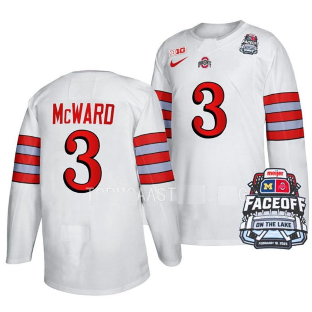 Men's Ohio State Buckeyes #3 Cole McWard College Hockey Stitched Jersey White
