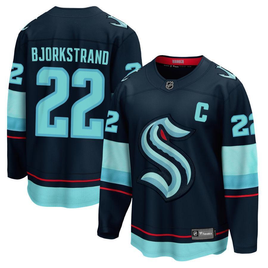 Men’s Oliver Bjorkstrand Jersey #22 Seattle Kraken Navy All Stitched