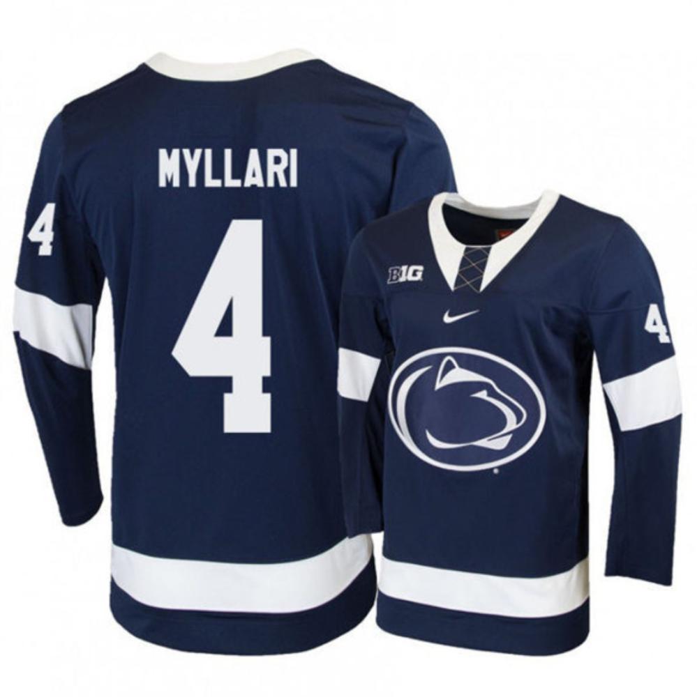Men's Penn State Nittany Lions #4 Kris Myllari Stitched Navy Hockey Jersey