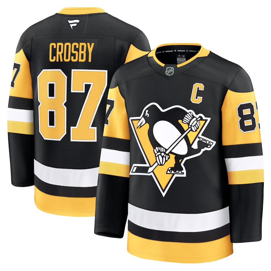 Men's Pittsburgh Penguins #87 Sidney Crosby Home Premium Jersey Black
