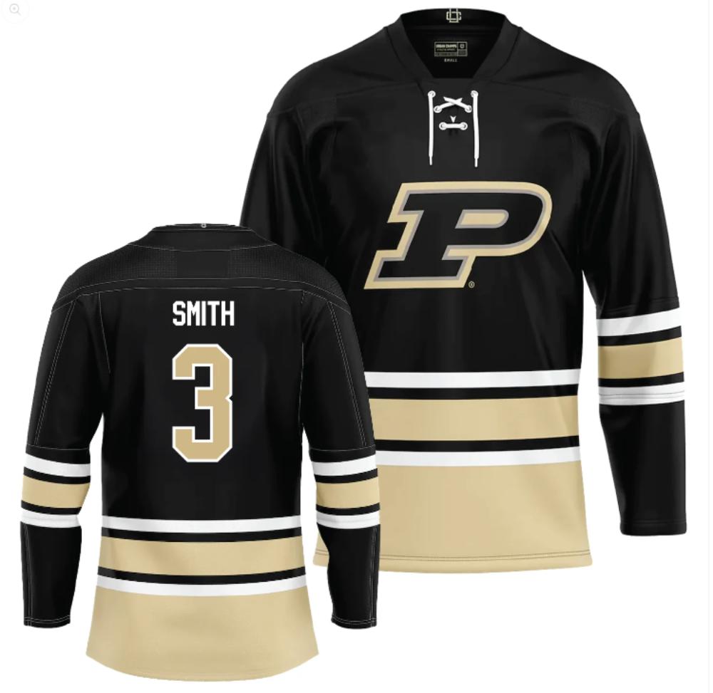 Men's Purdue Boilermakers Braden Smith #3 Ice Hockey Black all Stitched