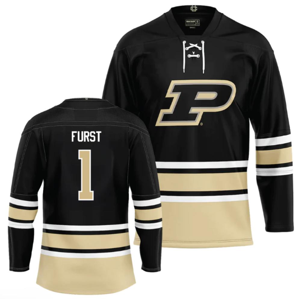 Men's Purdue Boilermakers Caleb Furst Jersey #1 Ice Hockey Black all Stitched