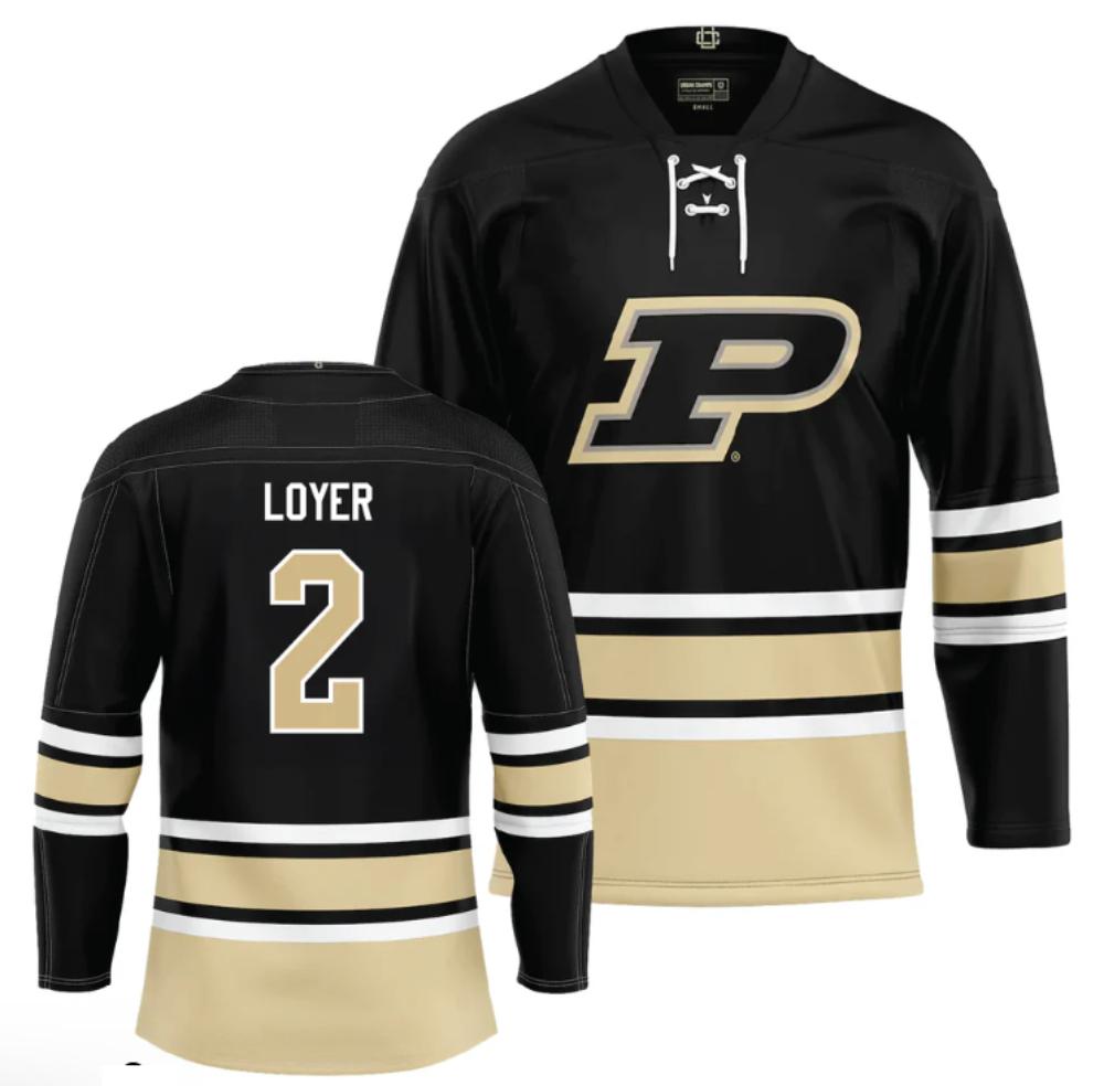 Men's Purdue Boilermakers Fletcher Loyer Jersey #2 Ice Hockey Black all Stitched