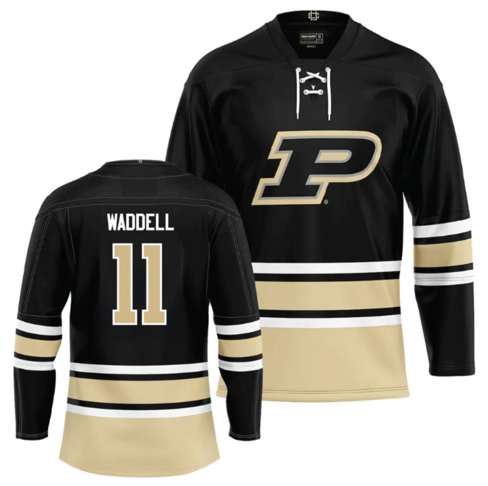 Men's Purdue Boilermakers Jace Brian Waddell #11 Ice Hockey Black all Stitched