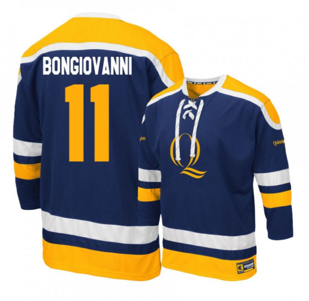Men's Quinnipiac Bobcats #11 W. Bongiovanni College Hockey Stitched Navy Jersey