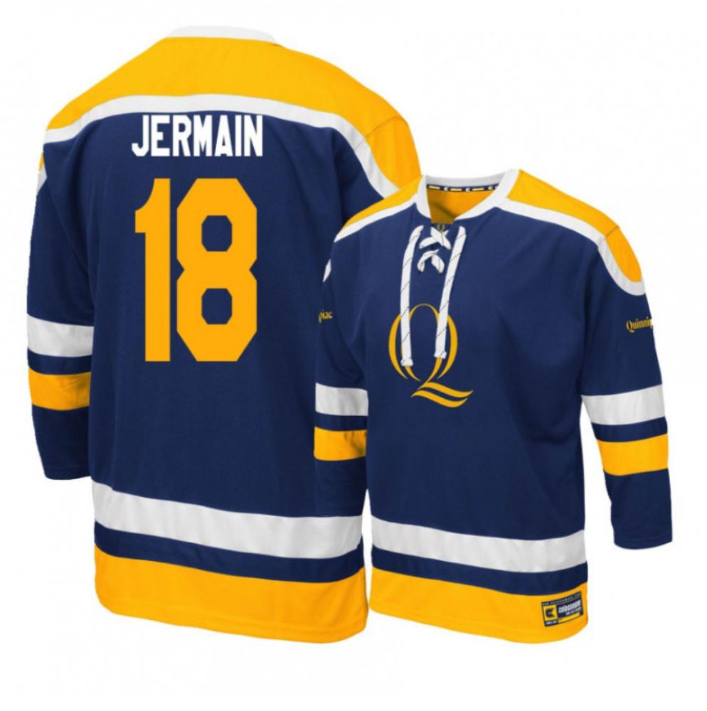 Men's Quinnipiac Bobcats #18 Nick Jermain College Hockey Stitched Navy Jersey