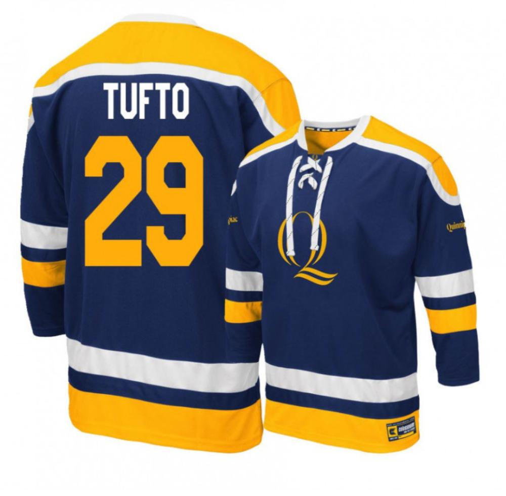 Men's Quinnipiac Bobcats #29 Odeen Tufto College Hockey Stitched Navy Jersey