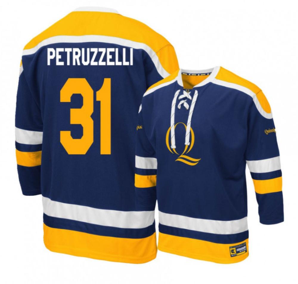 Men's Quinnipiac Bobcats #31 K. Petruzzelli College Hockey Stitched Navy Jersey