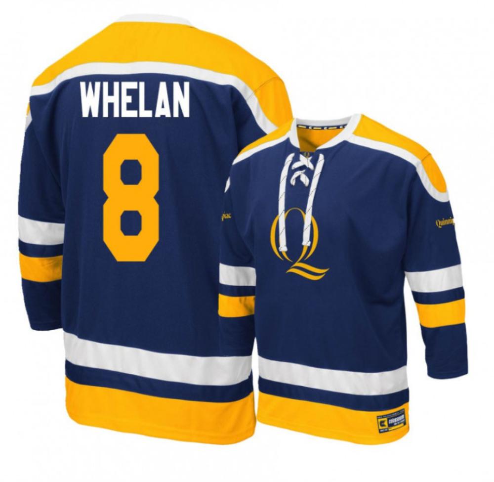 Men's Quinnipiac Bobcats #8 Alex Whelan College Hockey Stitched Navy Jersey
