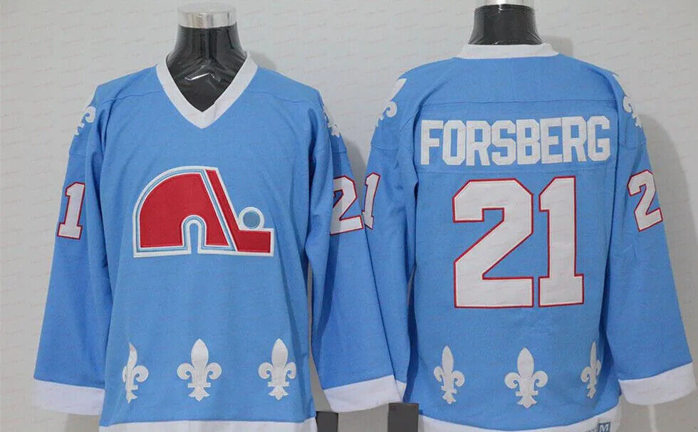 Men's Replica Vintage Peter Forsberg Jersey #21 Quebec Nordiques Light Blue