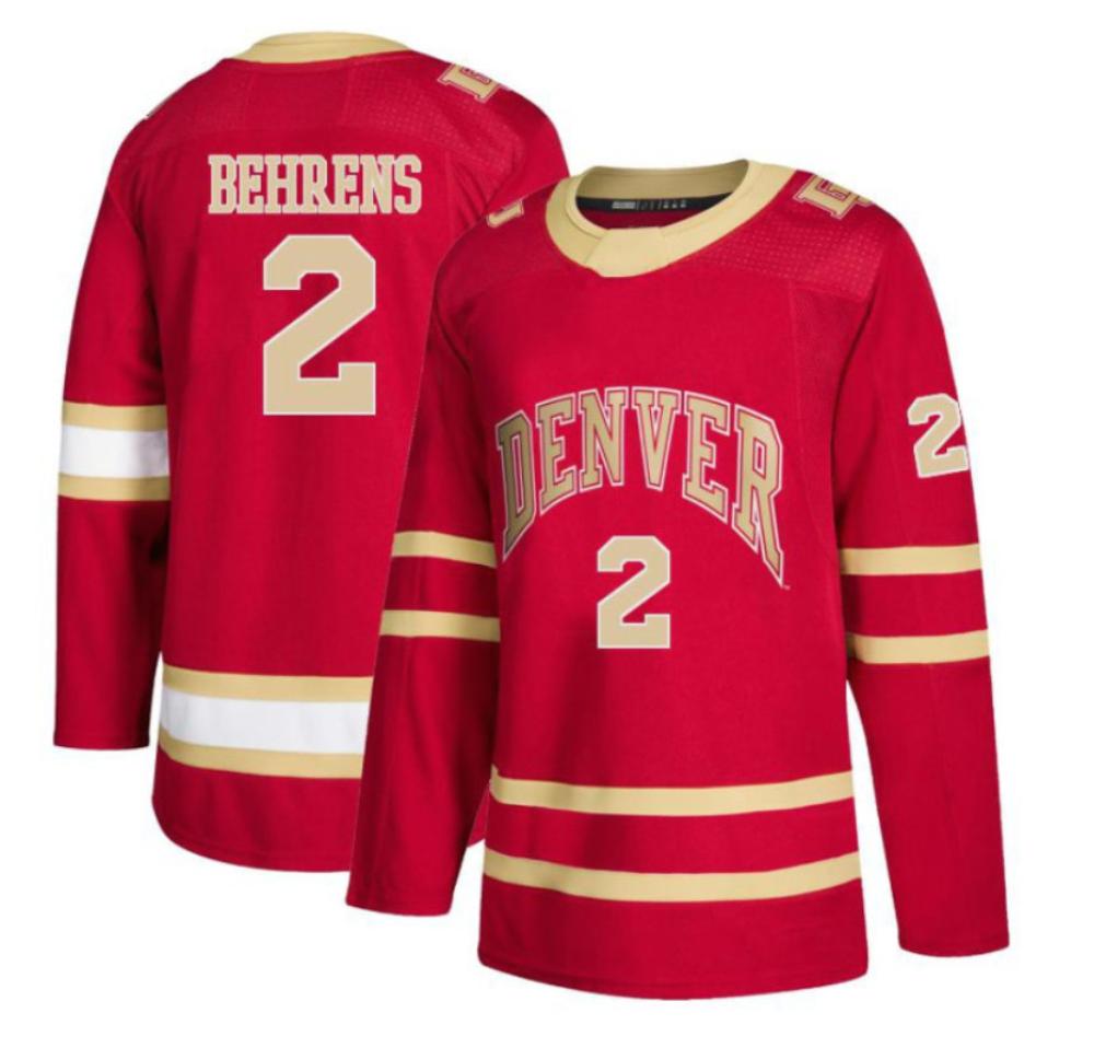 Men's Sean Behrens #2 Denver Pioneers College Hockey Stitche Burgundy Jersey