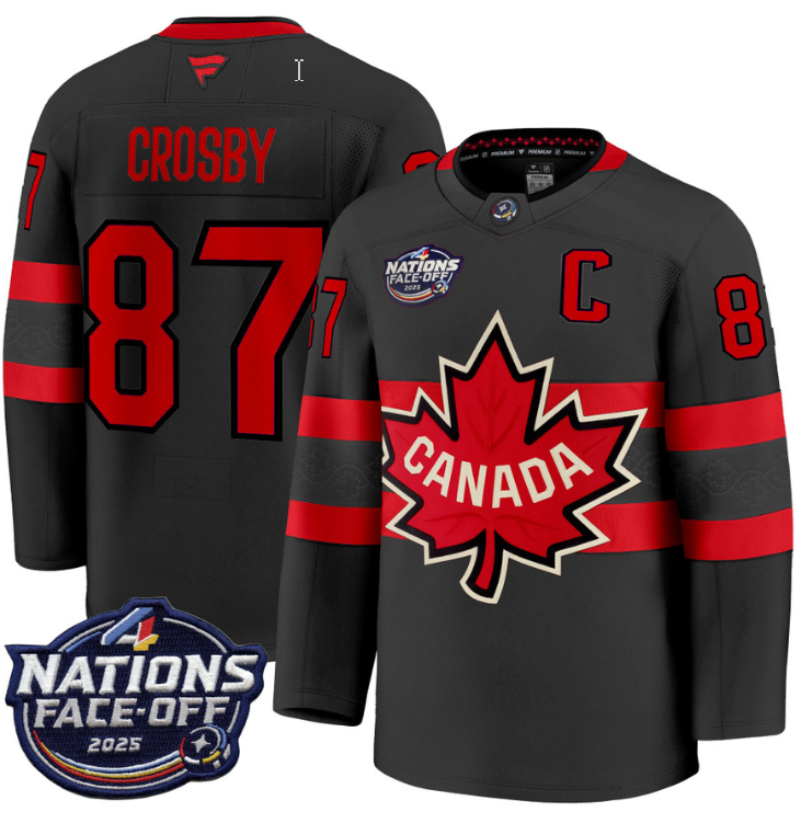 Men's Sidney Crosby Jersey #87 Canada 4 Nations Face-Off 2025 Stitched Black