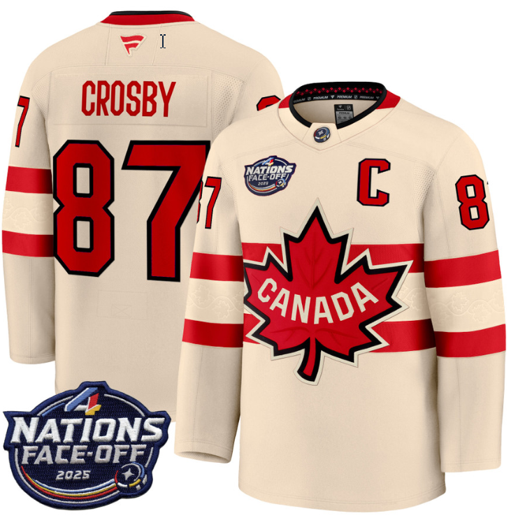 Men's Sidney Crosby Jersey #87 Canada 4 Nations Face-Off 2025 Stitched Cream