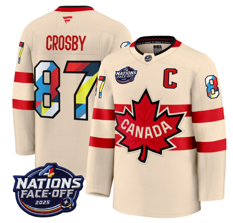 Men's Sidney Crosby Jersey #87 Canada 4 Nations Face-Off 2025 V2 Stitched Cream
