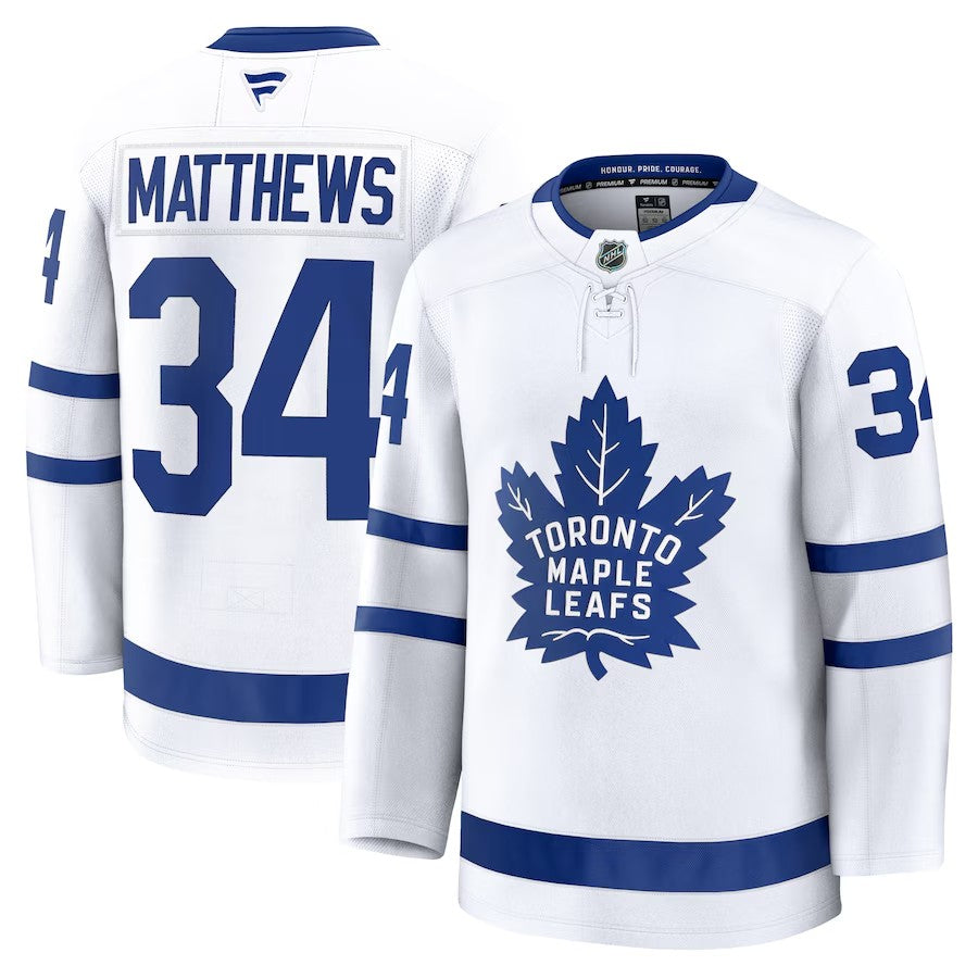Men's Toronto Maple Leafs #34 Auston Matthews Away Premium Jersey White