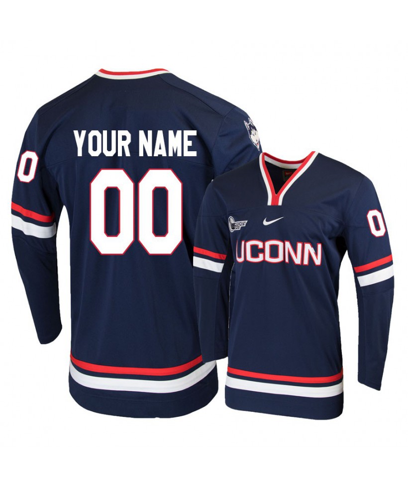 Men's UConn Huskies 34 Ruslan Iskhakov Navy Custom Hockey Jersey