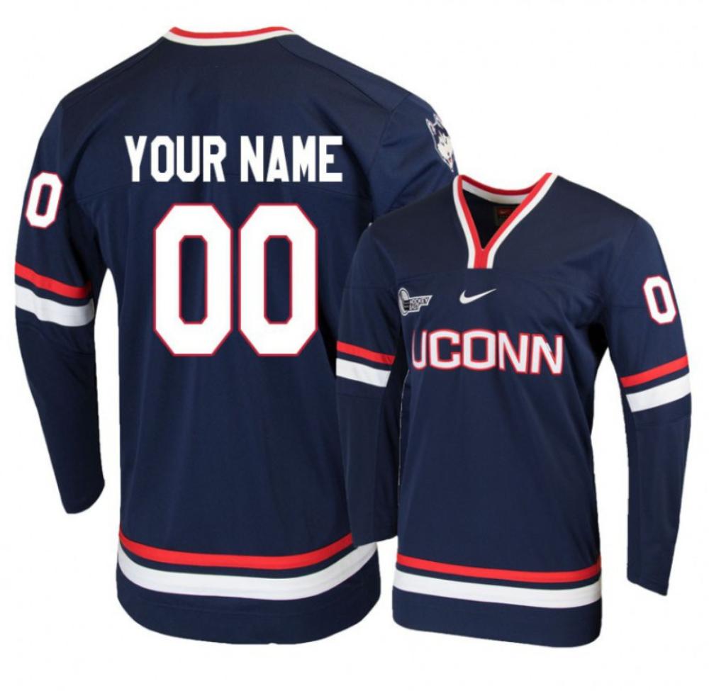 Men's UConn Huskies Custom Jersey College Hockey All Stitched Navy
